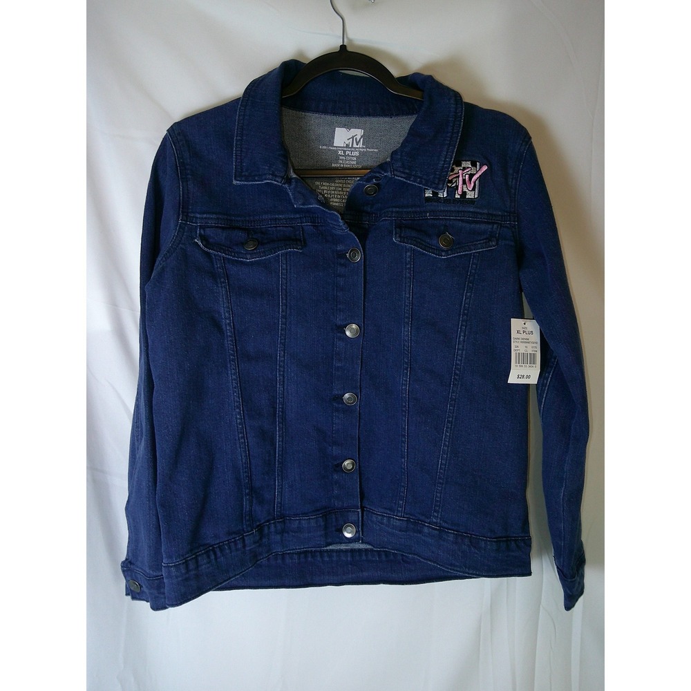 MTV‎ Kids Girls XL Plus Dark Wash Denim Trucker Jacket Music Television NWT $28